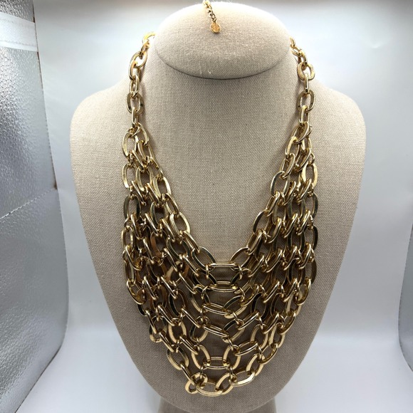 Aldo Jewelry - Aldo Gold Tone Multi Strand Chunky Link Statement Bib Necklace Layered Chain